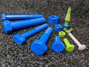 Blue, Green, and White Coated Fasteners